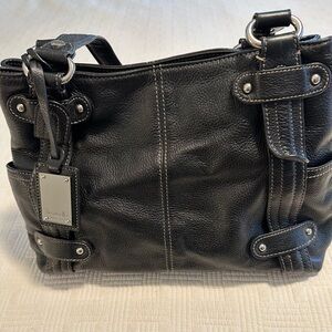 Tignanello Black Leather Tote Bag